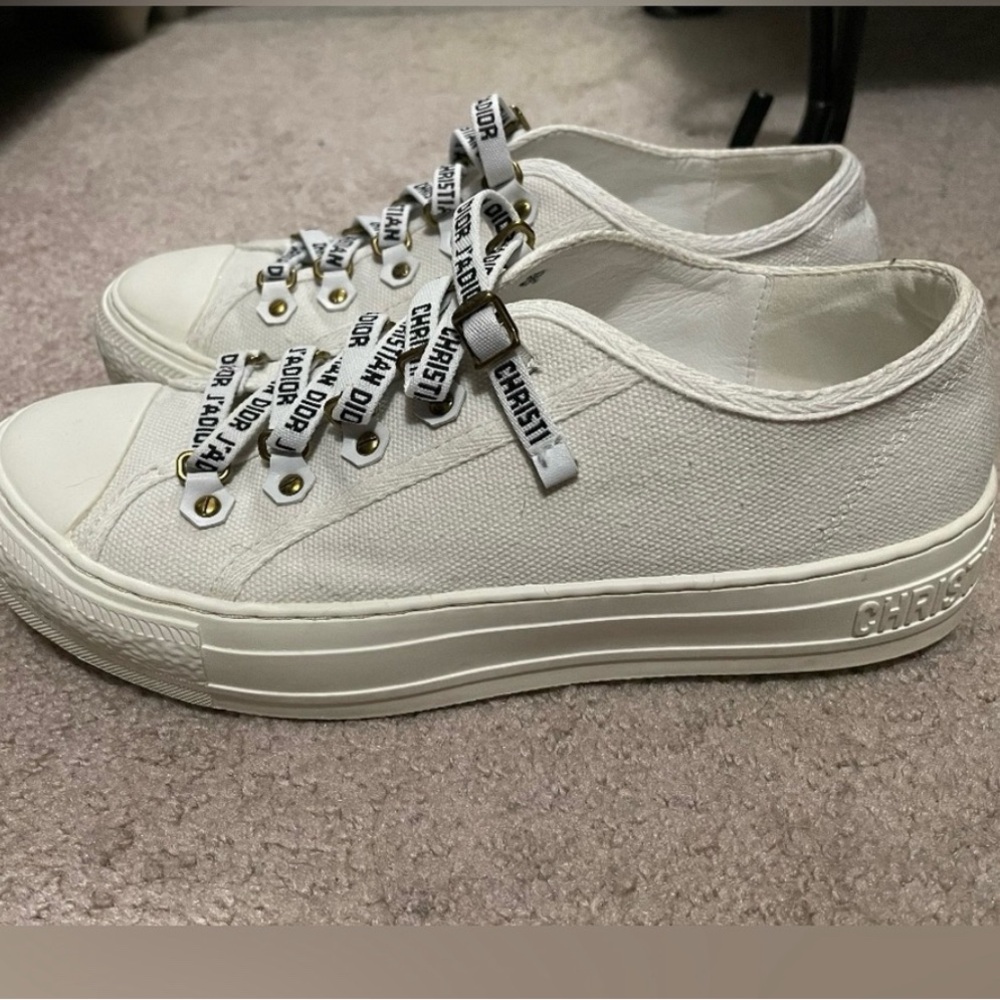 Dior White Canvas Sneakers with Graphic Laces - Picture 2 of 7